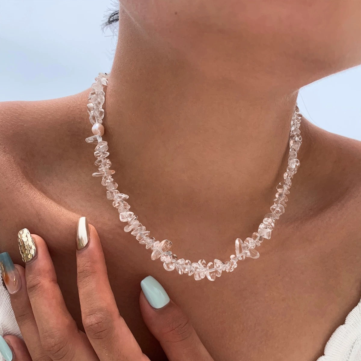 White Crystal Pearl Necklace