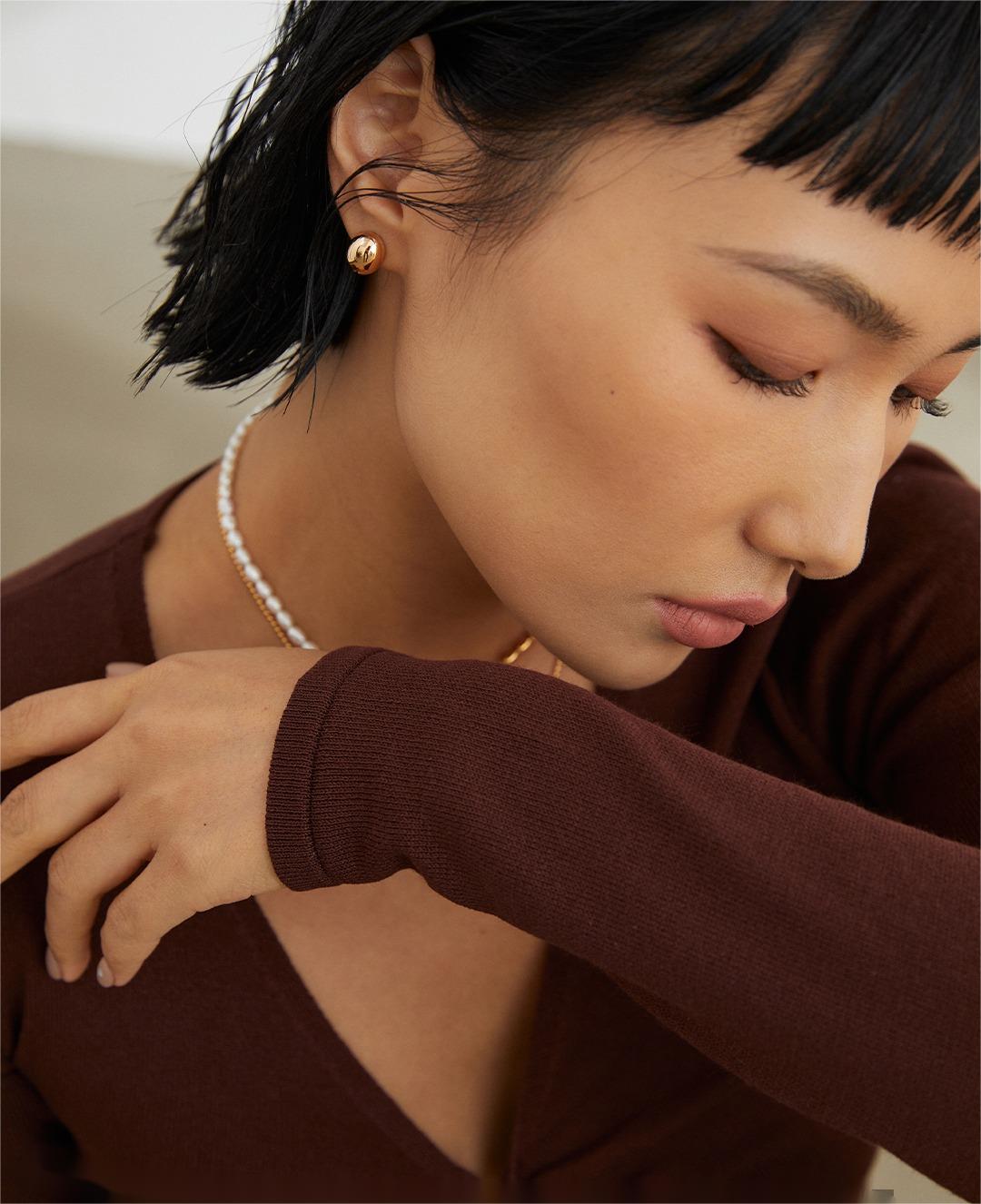 Harper Simple Bean Stud Earrings