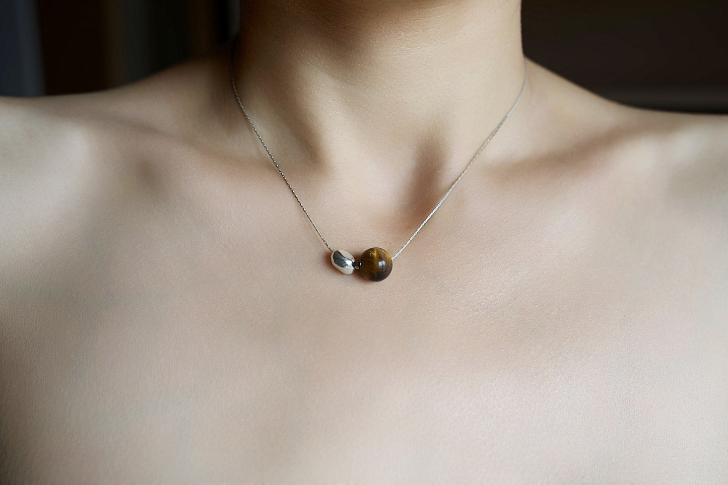 Tigereye Silver Strand Necklace